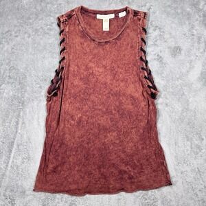 Gilded Intent Rust Acid Wash Lace Up Tank Top Womens Small Festival Boho